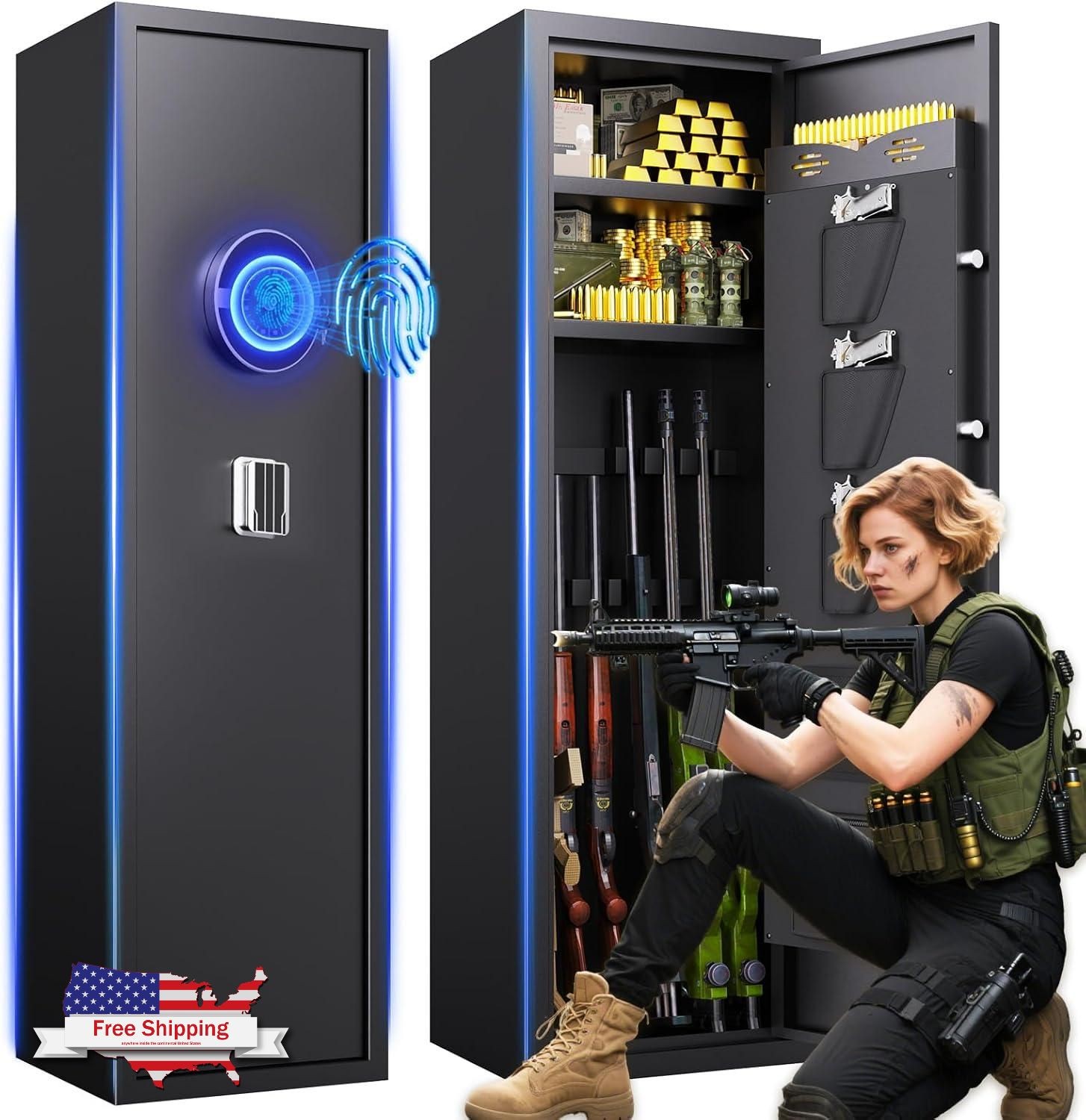 Fingerprint Rifle Gun Safe, 8-12 Gun Safes For Home Rifle And Pistols W/ Alarm