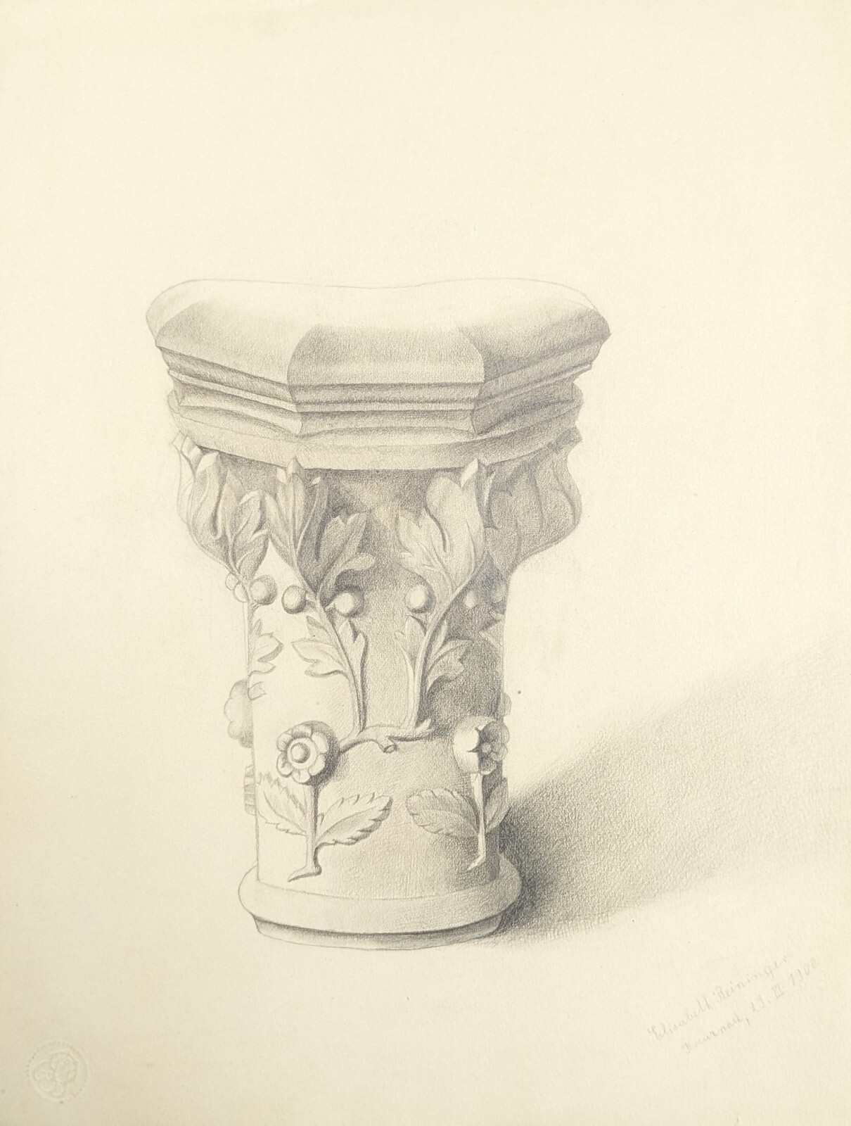 Elisabeth Reininger, column, drawing, autographed, dated, 1900