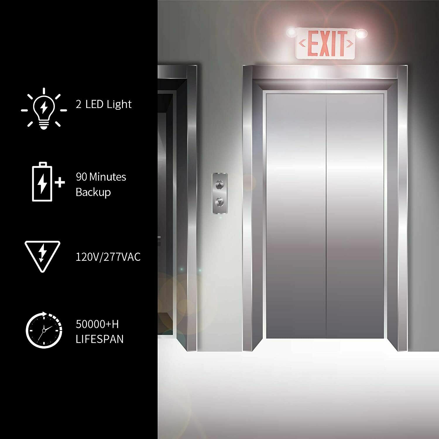 2-Pack Red LED Exit Emergency Sign Lights US Battery Backup Emergency Lighting