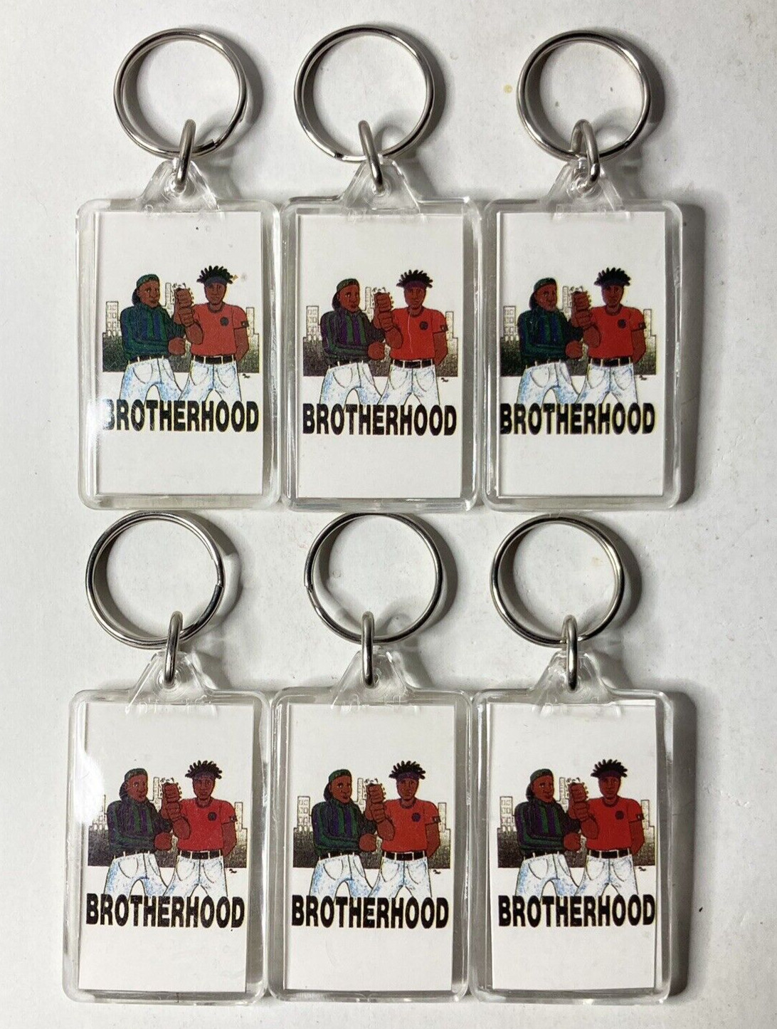 Brotherhood Keychains LOT OF 6 New Old Stock 3.25" Ethnic Brothers Keyrings