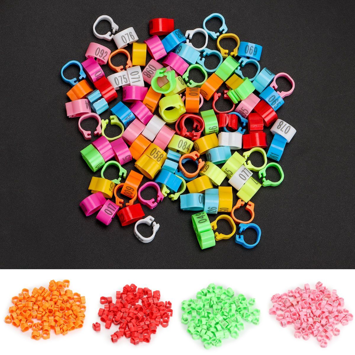 100Pcs Clip On 8mm Leg Rings Band Foot For Bird Quail Pigeon Doves Number 1-100