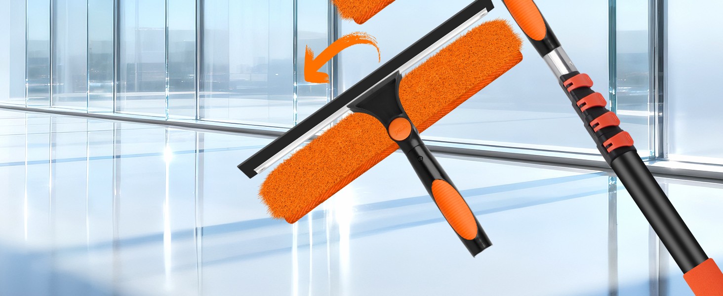26FT Telescoping Window Cleaning Kit with 14" Squeegee - 2-in-1 Professional