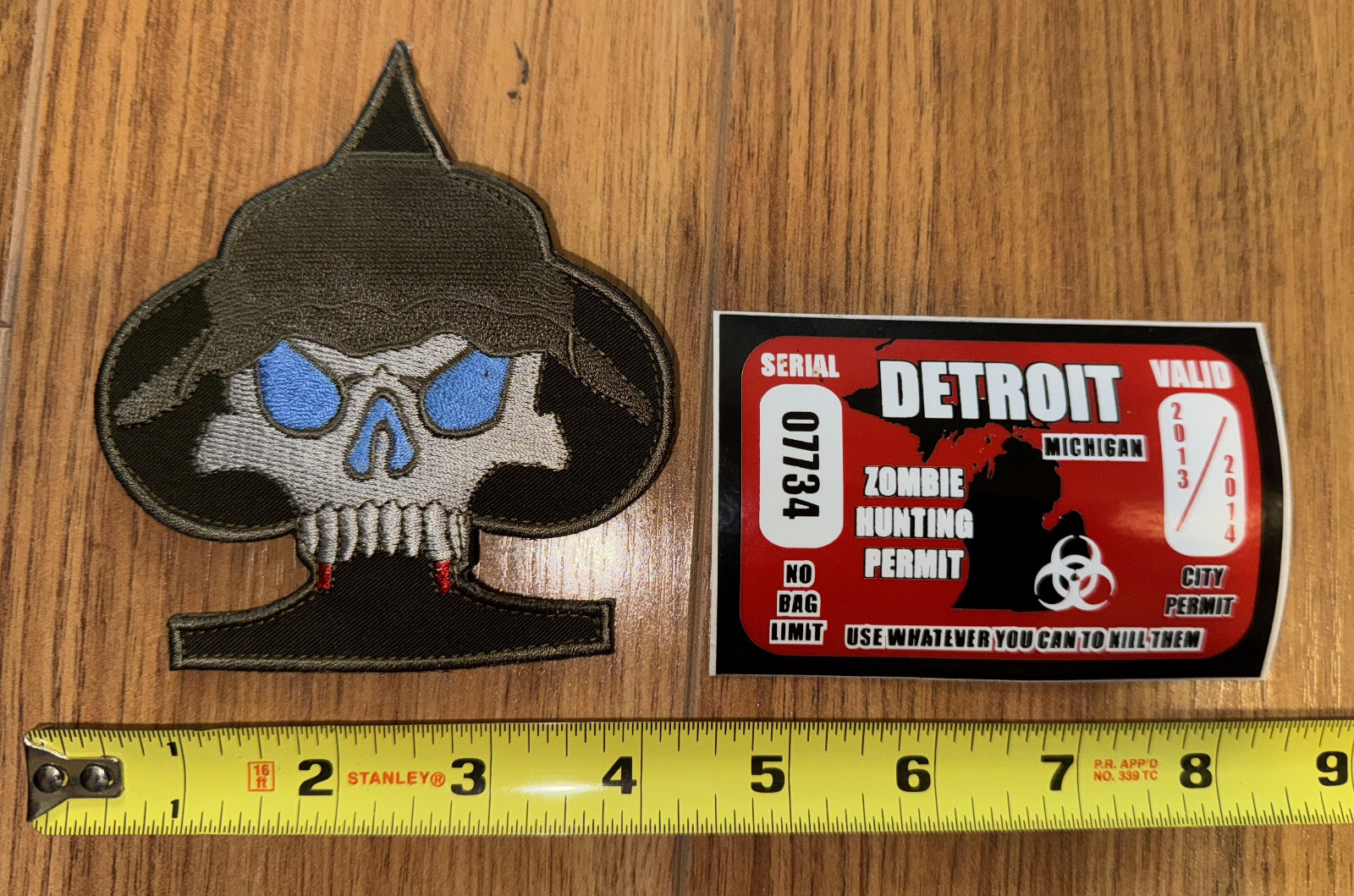 Zombie Hunter Large Morale Patch (4” x 4-1/2”) with Hooks and Sticker