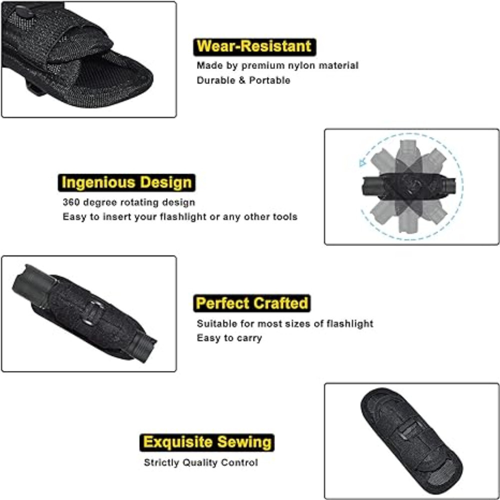 Tactical Flashlight Pouch Holster, Rotatable Flashlight Holder Belt Clip Case