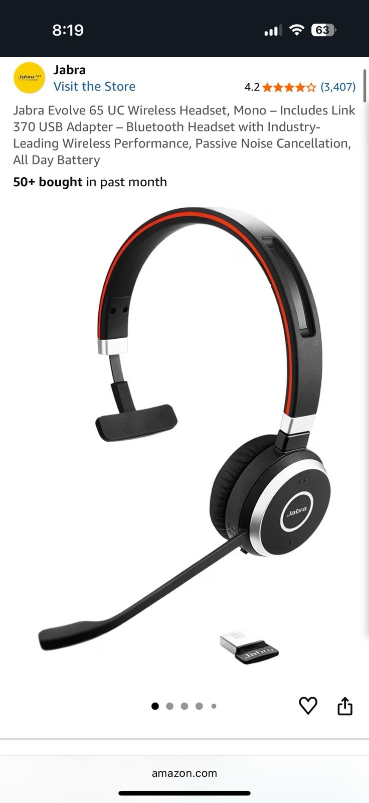 Jabra Evolve 65 Over the Ear Headset - Black