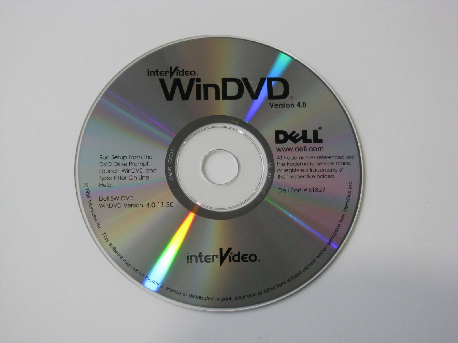 interVideo WinDVD Version 4.0 Computer Software 4.0.11.30 DVD PC Disk Part 8T827