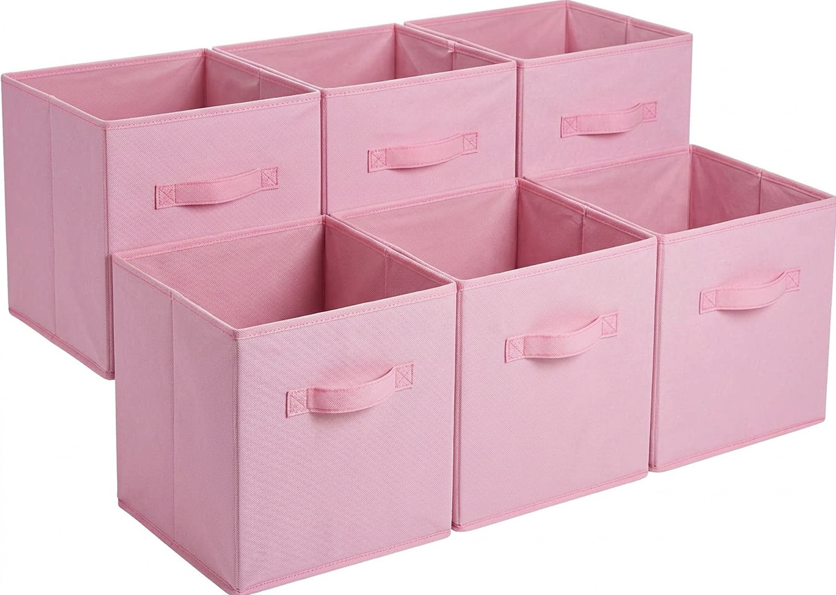 Pink 10" 6 pcs Fabric Storage Bins Box Organizer Cube Basket Container