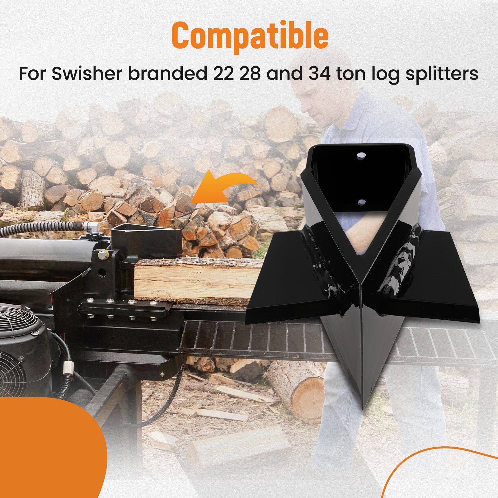 4 Way Wedge for Swisher Log Splitter 22 28 34 Ton Steel Powder Coated