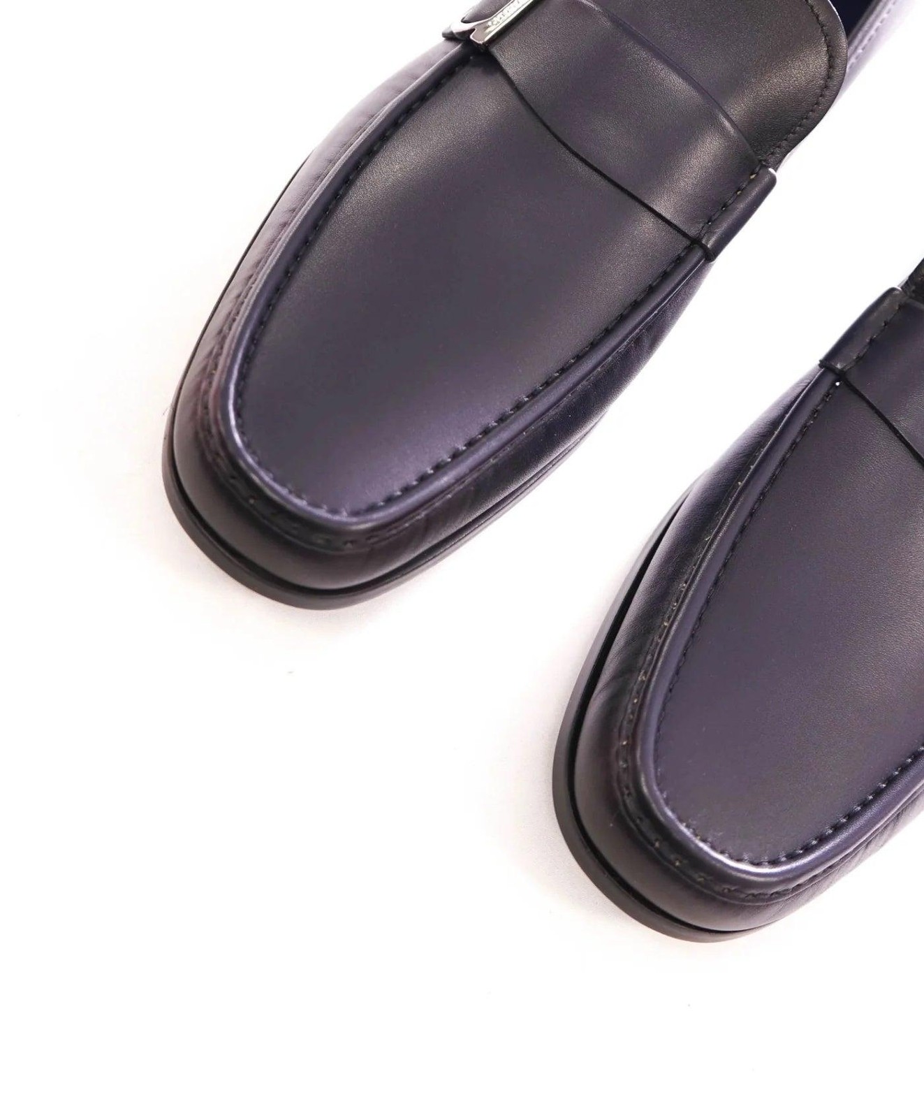 $850 FERRAGAMO - Midnight Blue Leather "DUOMO" Loafers - 12 E
