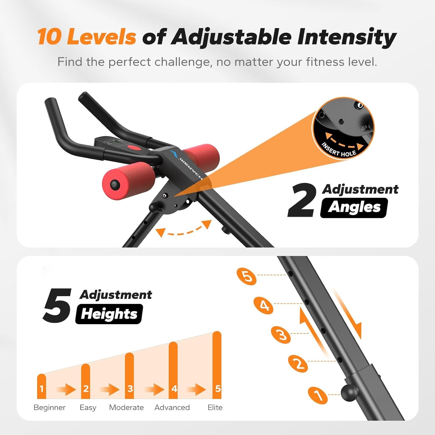 Adjustable Ab Machine for Home Gym, Foldable Ab Trainer with Knee Protection