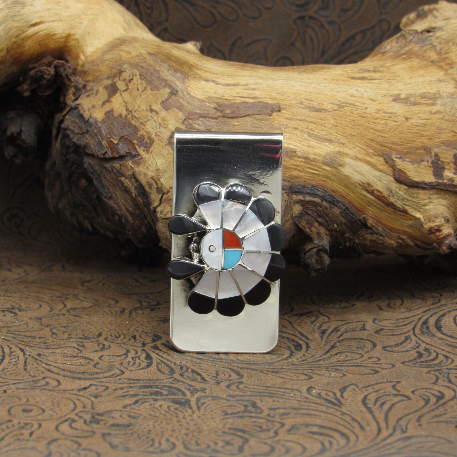 *Southwestern Multi-Stone Inlay Sunface Money Clip