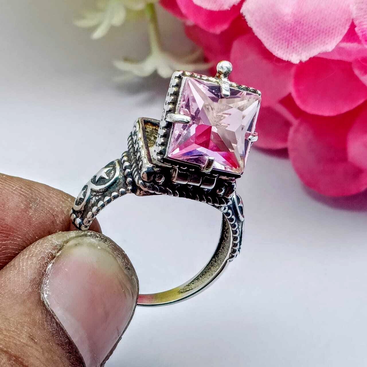 Rose Quartz  Gemstone Handmade New Poison Ring, 925 Sterling Silver Poison Ring.