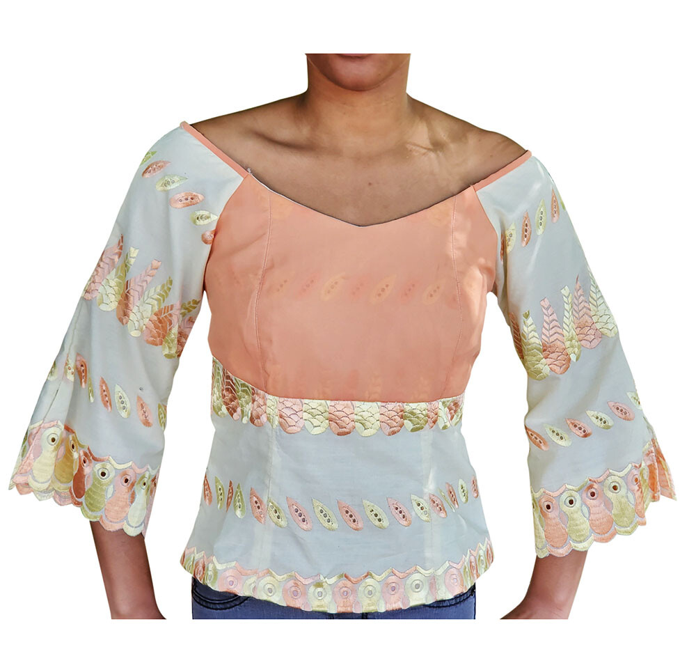 Peach and Beige African Lace Top