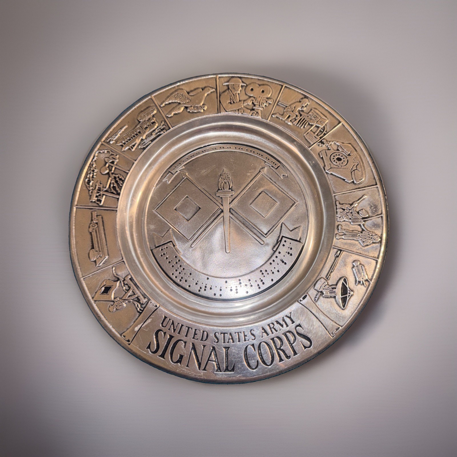 Vtg Wilton Armetale US Army Signal Corps Voice of the Army 12" Pewter Plate
