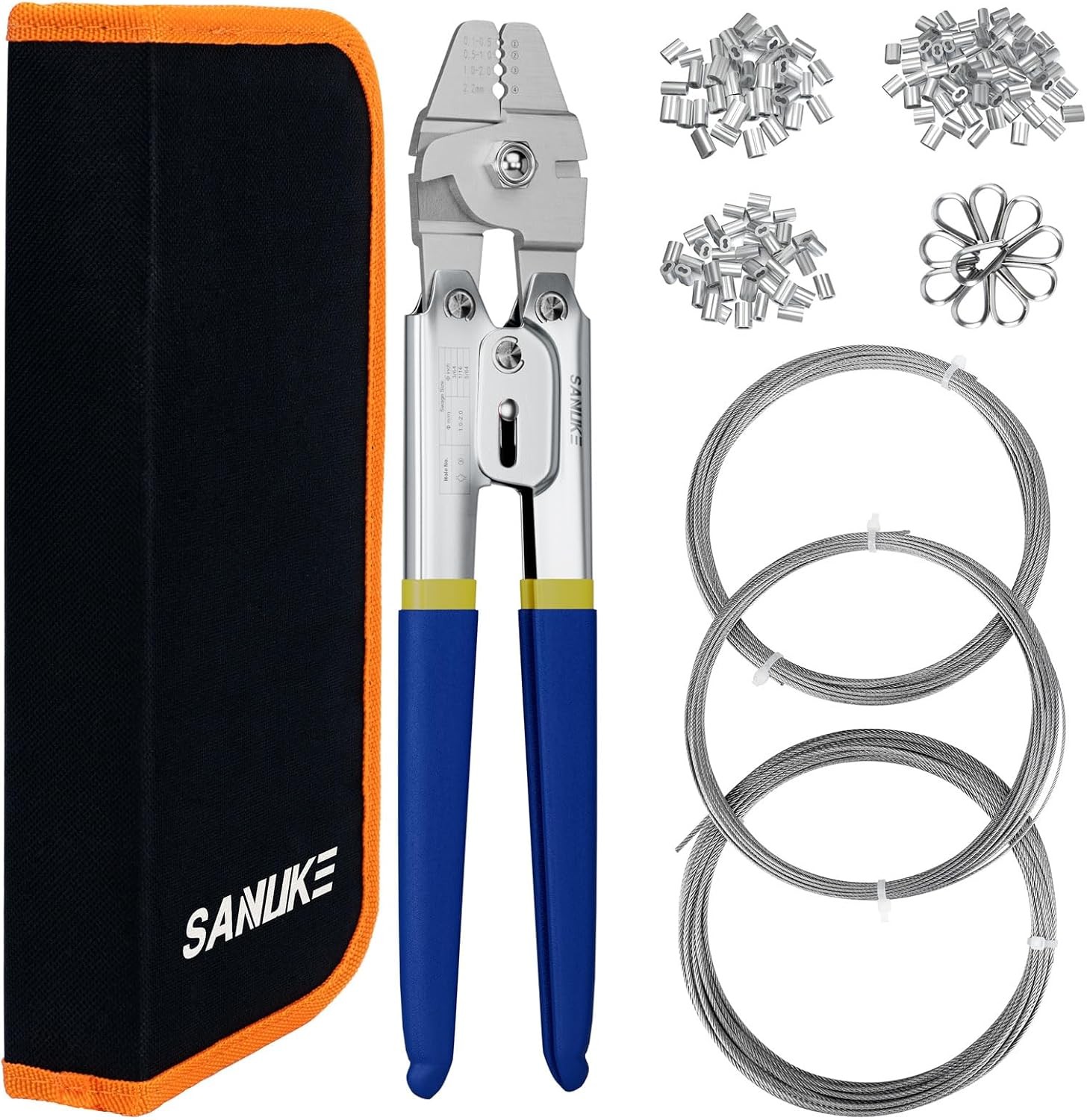 Wire Rope Crimping Tool for 3/64 5/64 1/16 Wire Rope with 304 Stainless Steel Ca
