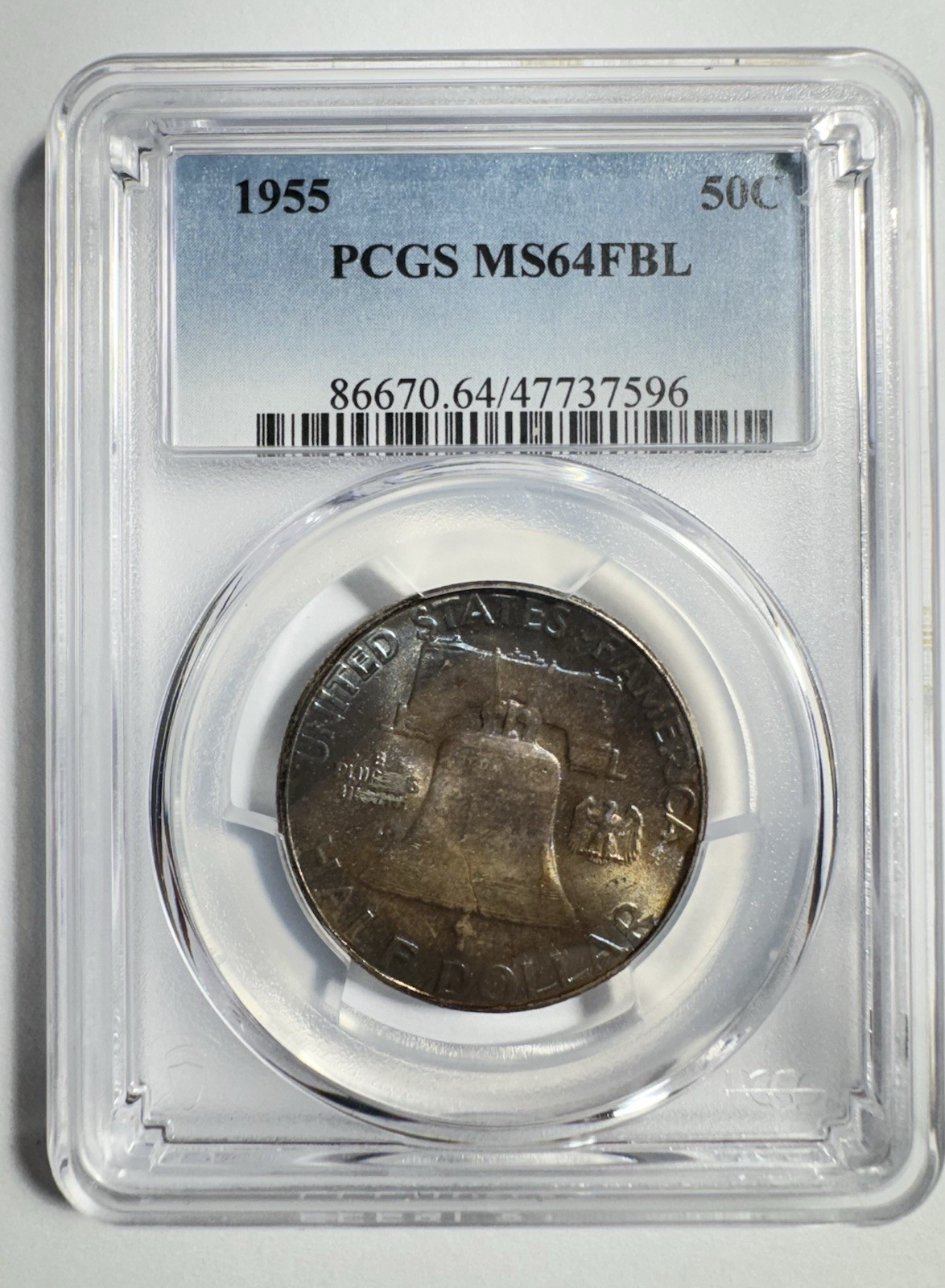 1955 Franklin Half Dollar 90% Silver TONER PCGS MS 64 FBL