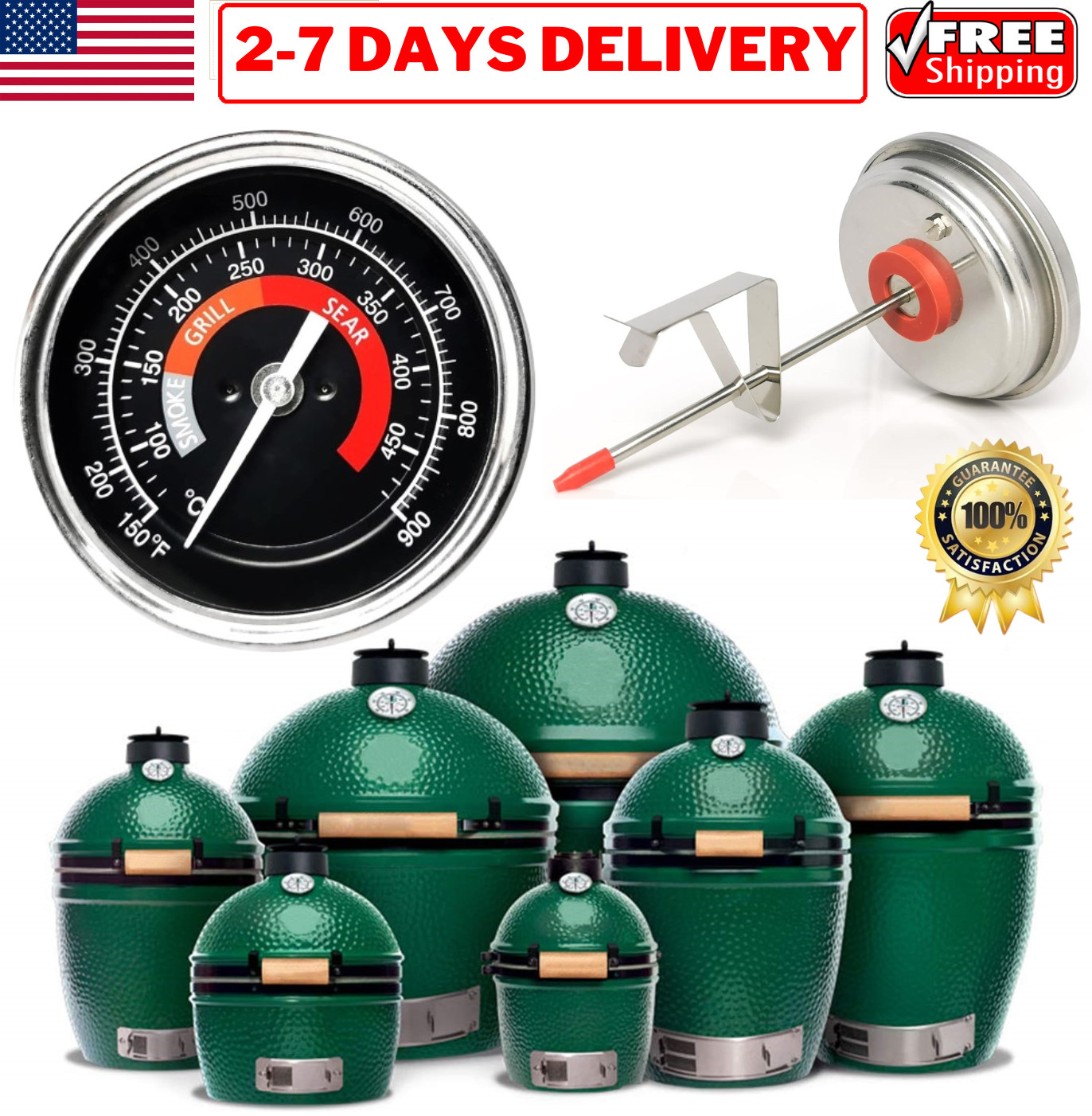 BBQ Grill Thermometer for Big Green Egg BGE Temperature Gauge Barbecue Charcoal