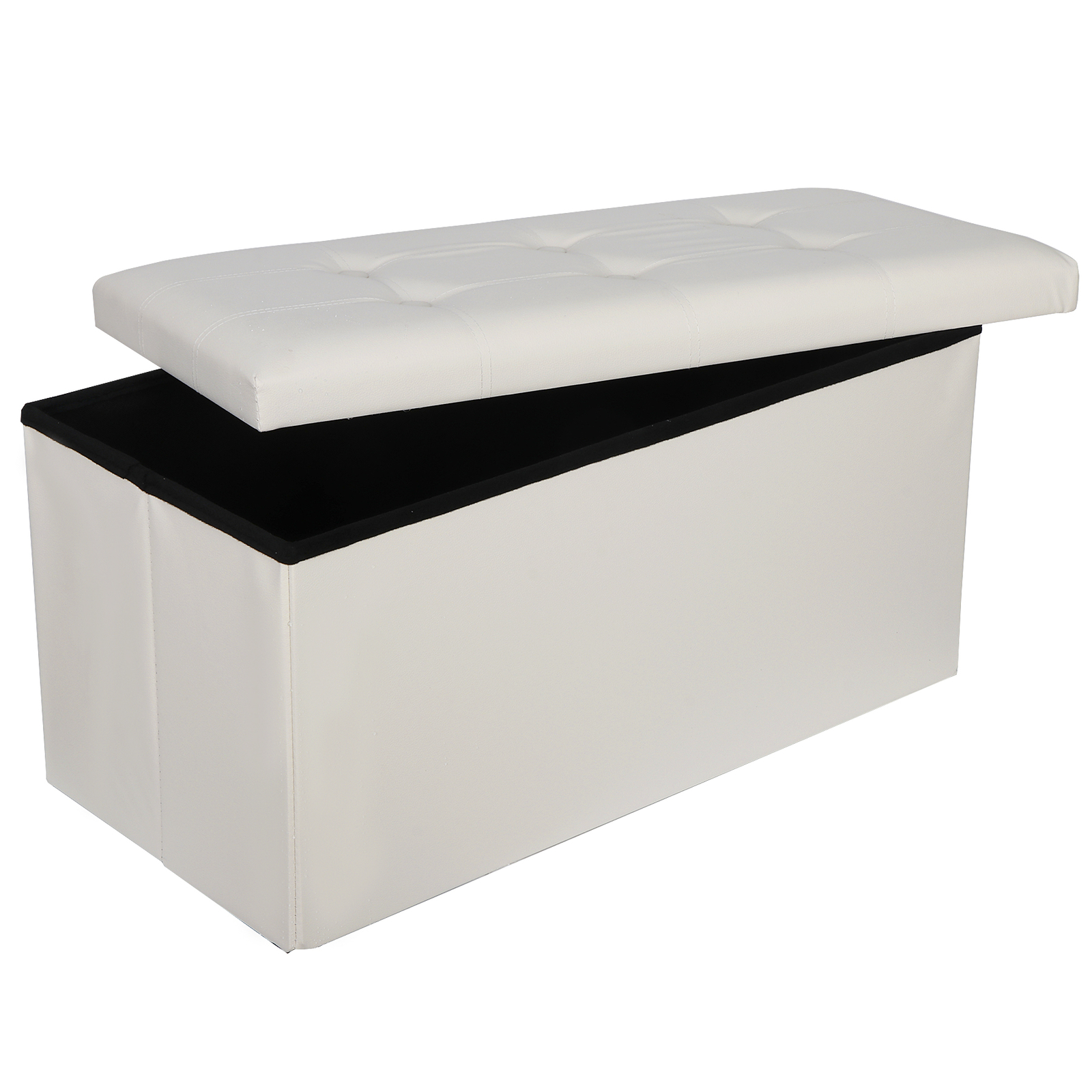 Durable 30" Ottoman Storage Bench Chest Folding Footstool W/Removable Lid Beige