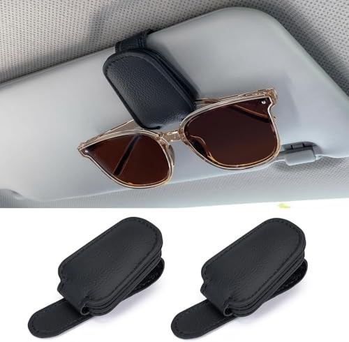 Sunglasses Holders for Car Sun Visor, Magnetic Leather Glasses 4 BLACK