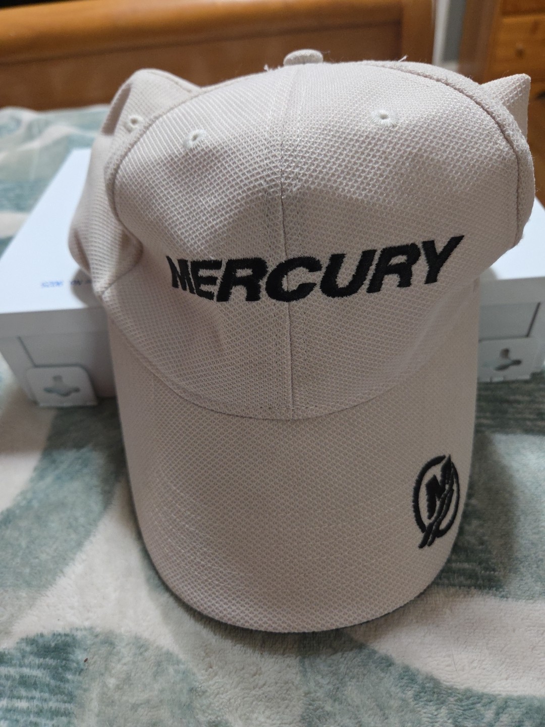 Vintage 90's Mercury Boat Embroidered Hat. Light Tan Color.