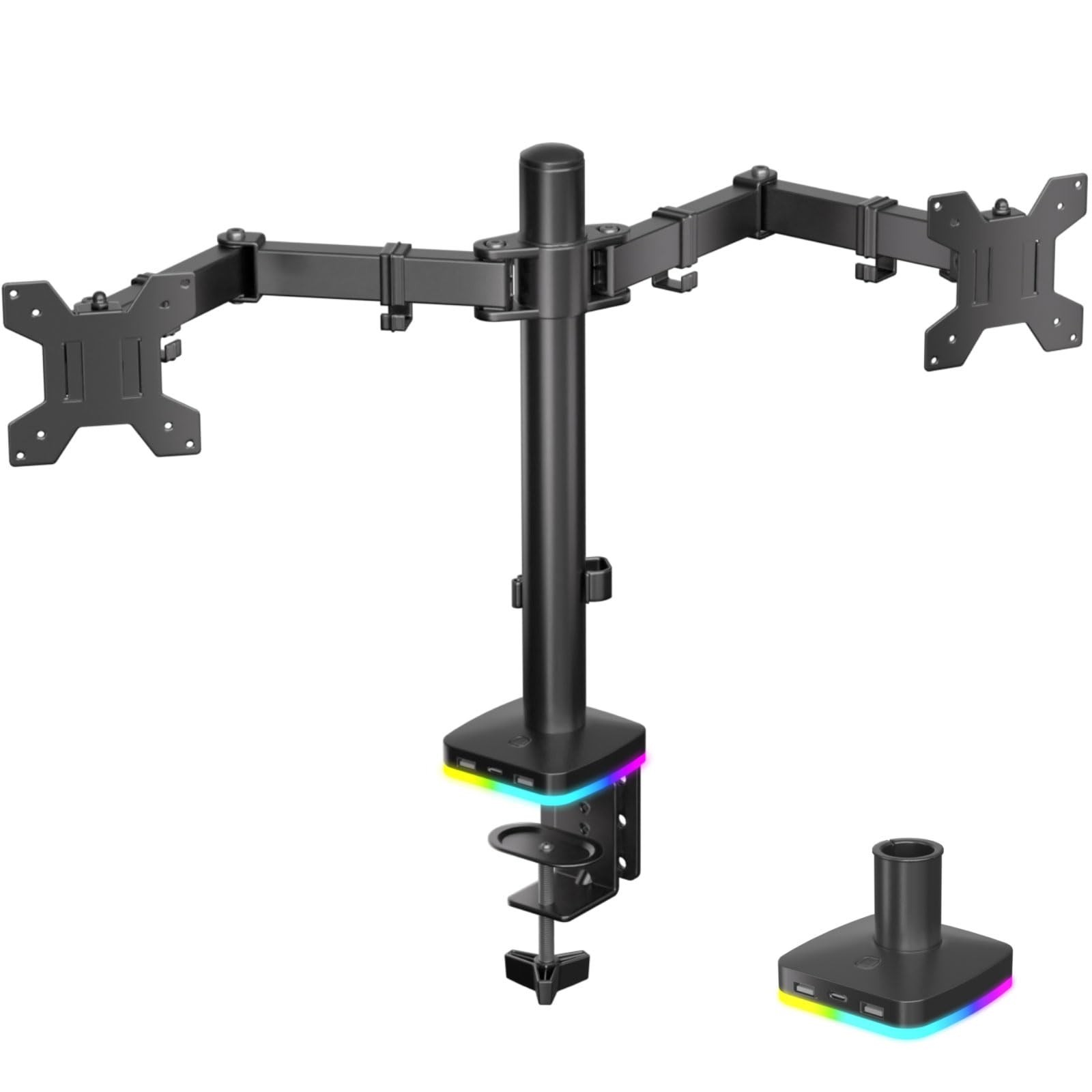 Afaloona RGB Dual Monitor Stand with USB Hub, Dual Monitor Mount for 13-27 In...