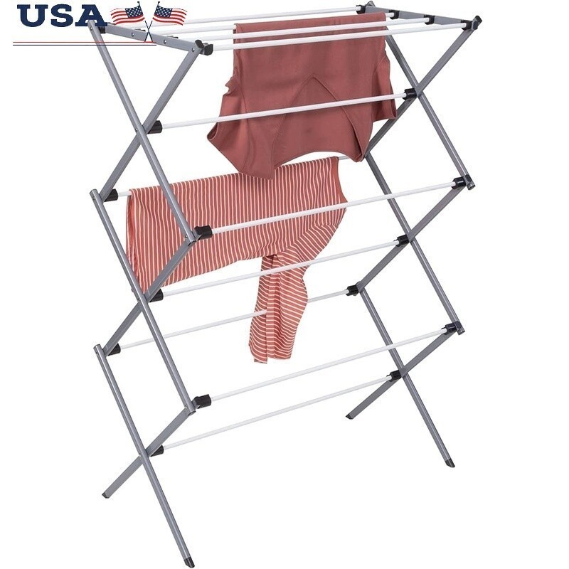 Collapsible Steel Clothes Drying Rack 24ft Floor Mount Non-Damaging Lightweight