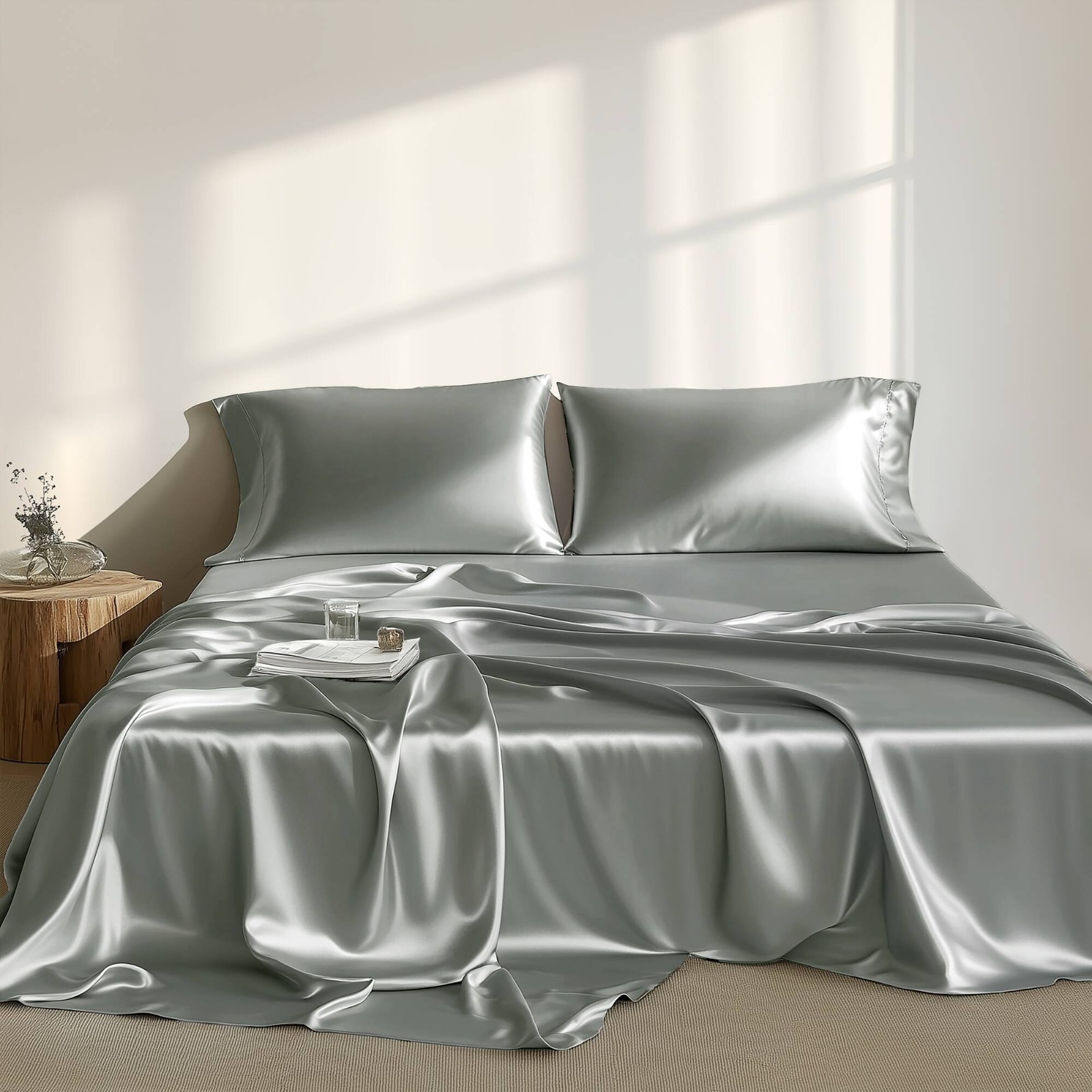 Madison Park 4/6Pcs Satin SheetSet Luxurious Silky Fits 14-16" Mattress Bedding