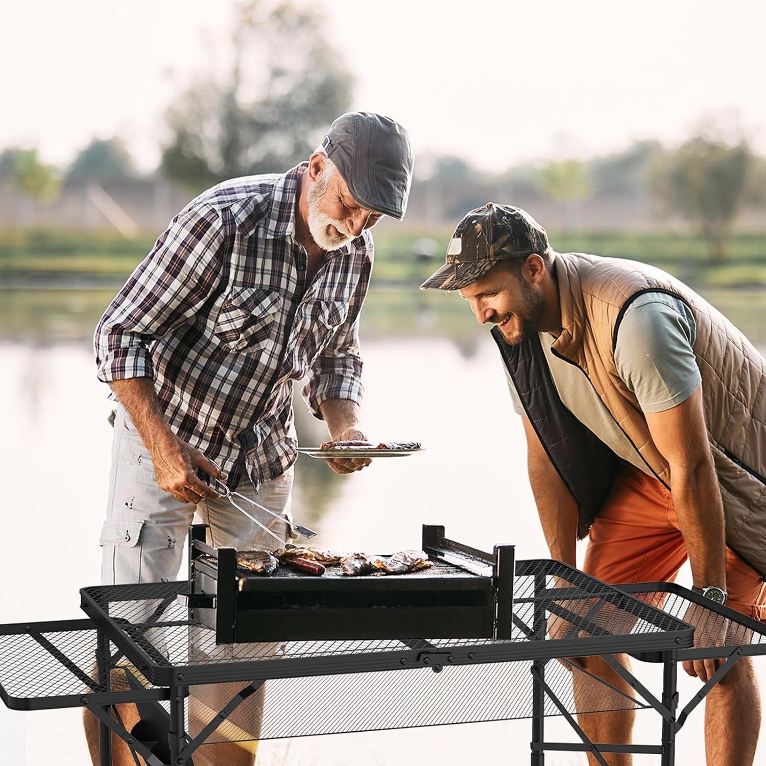 Folding Camping Table – 3x2FT with Mesh Desktop & Adjustable Wings, Black