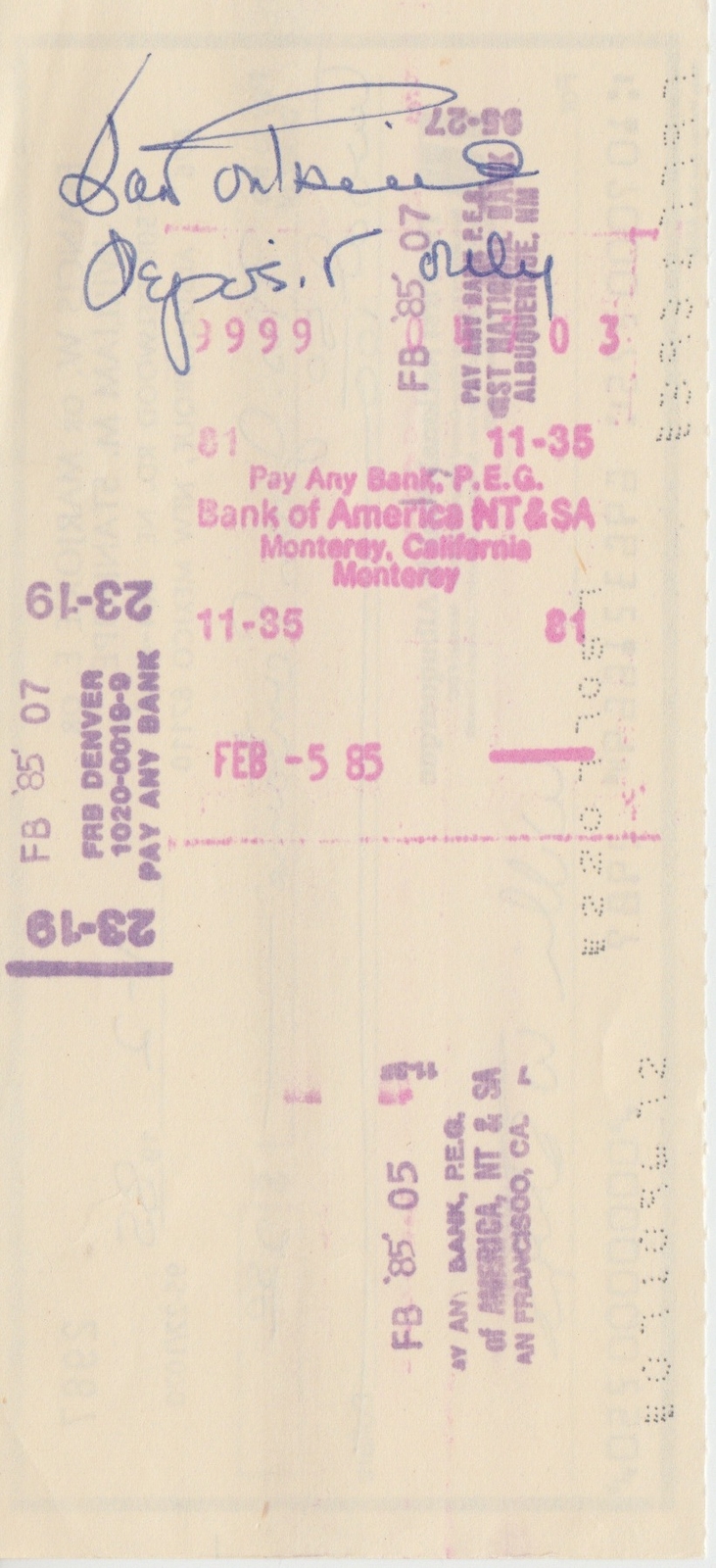 Joan Fontaine signed endorsed bank check