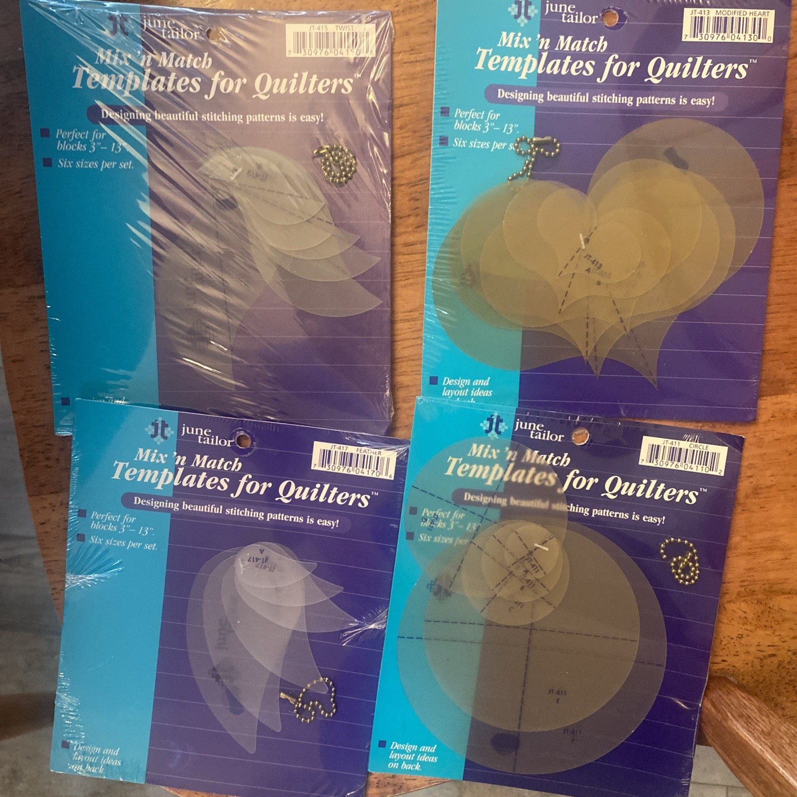 June Tailor Mix 'n Match Quilting Templates - Heart, Twist, Feather, Circle -4
