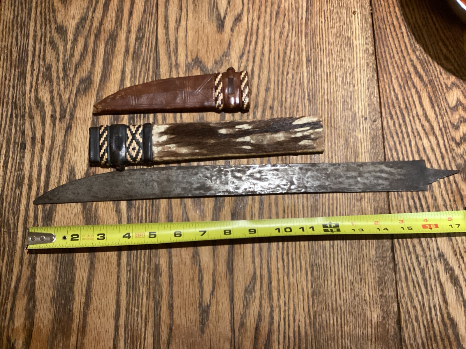 Vintage Estate African Leather Unfinished Dagger Knife and Sheath, Woven