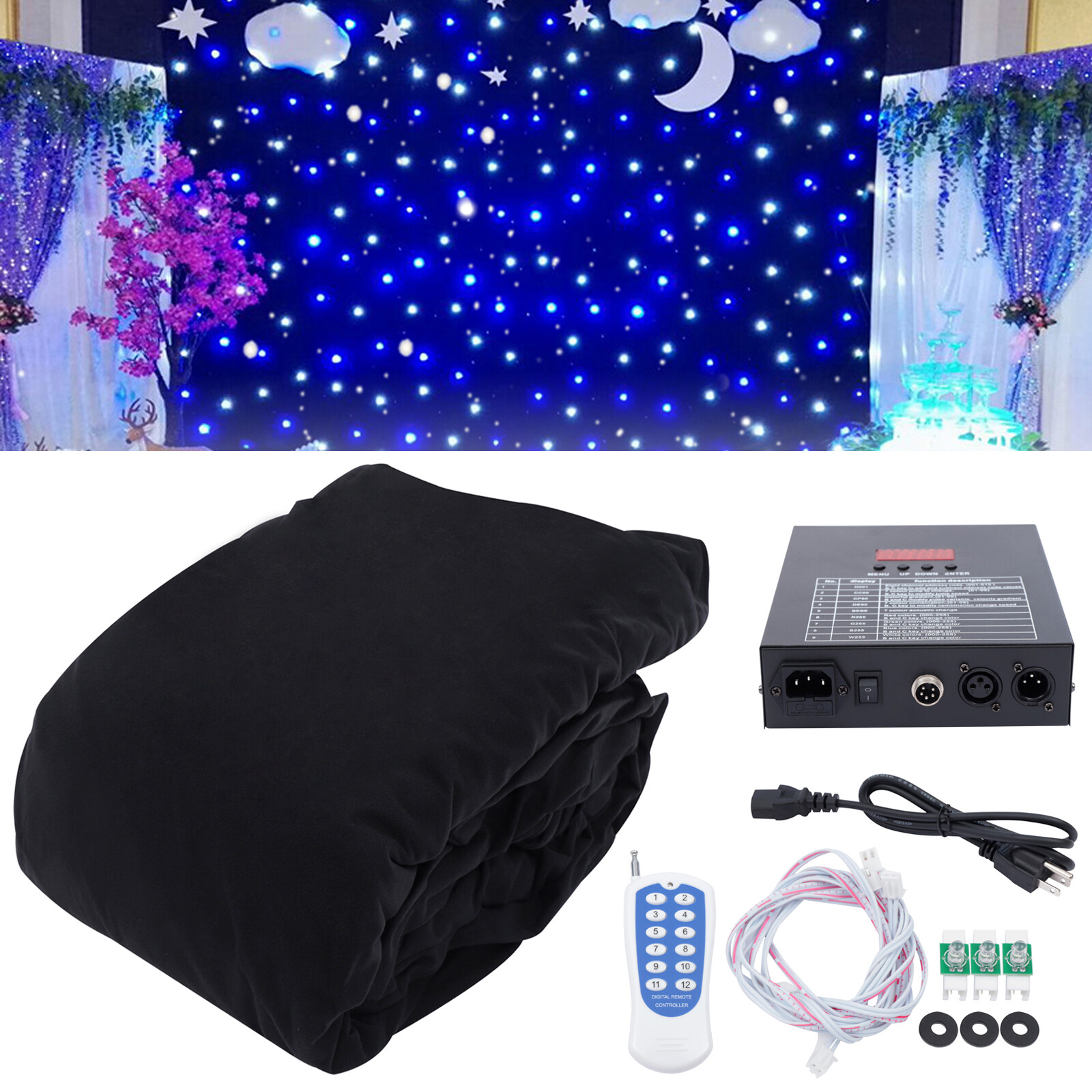 White & Blue Stage Lighting LED Star Backdrop Wedding Party Retardant Curtain