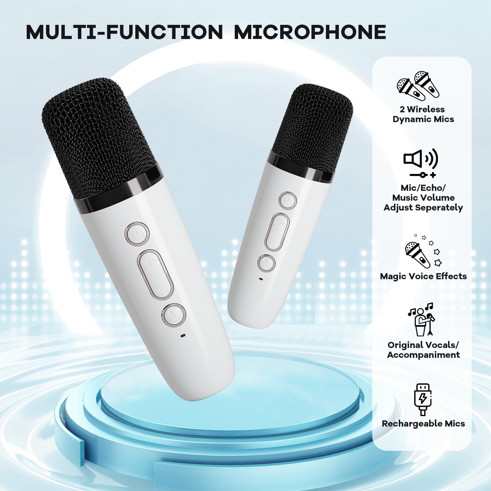 Mini Karaoke Machine Portable Bluetooth Speaker with 2 Wireless Microphones