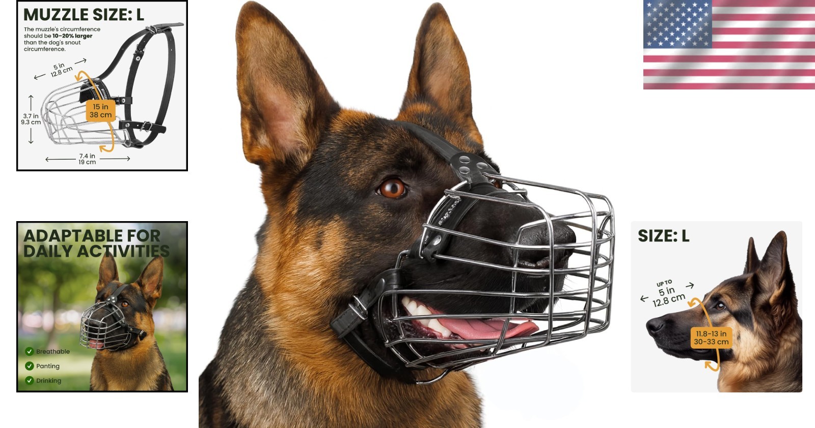 Adjustable Metal Basket Muzzle for Large Dogs