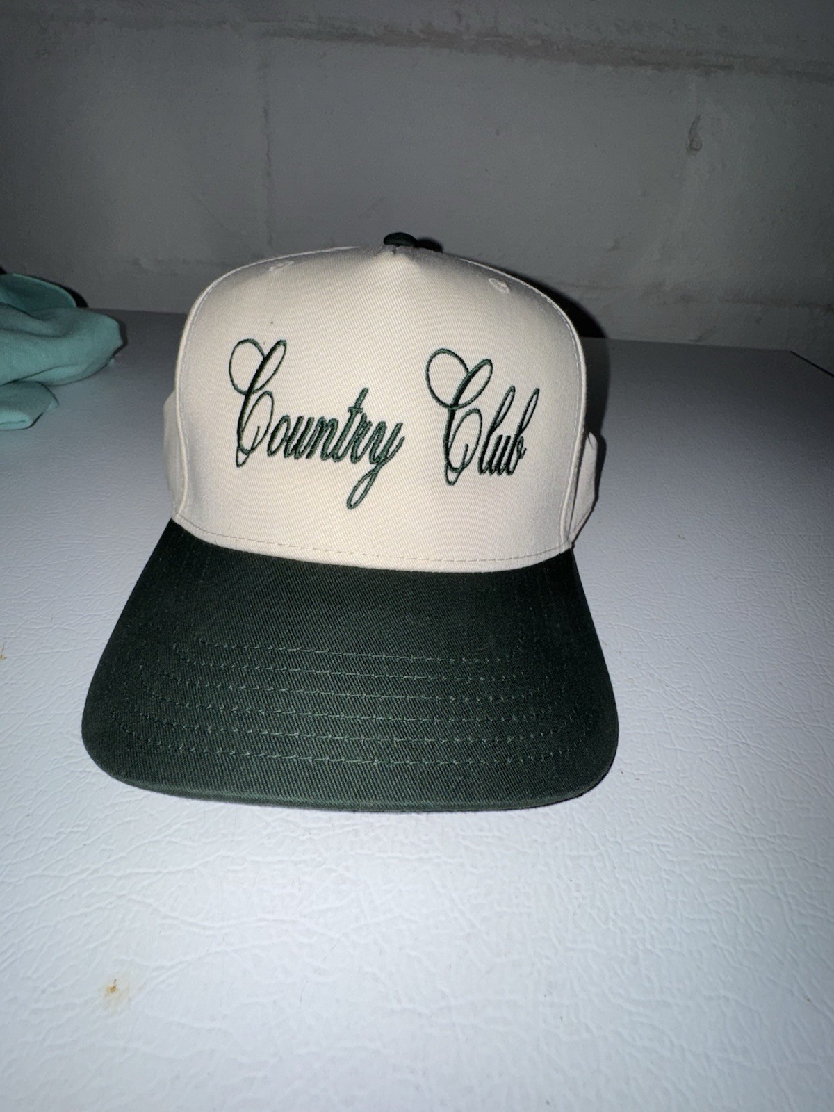 Country Club Trucker Hat Otto SnapBack Cream Hat With Green Bill And Print OSFM