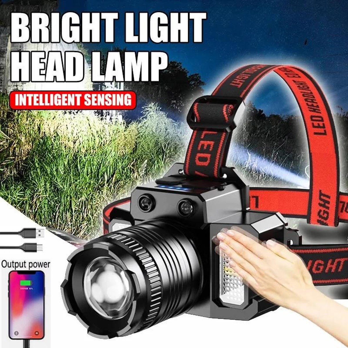 Headlamp Super Bright LED Flashlight Headlight USB Rechargeable Waterproof Lamps