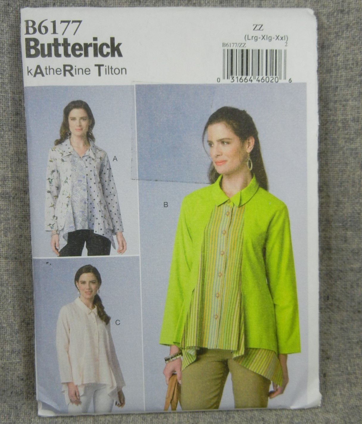 Butterick 6177 Misses Shirt loose fit collar L XL 2XL size 16-26 Plus Uncut