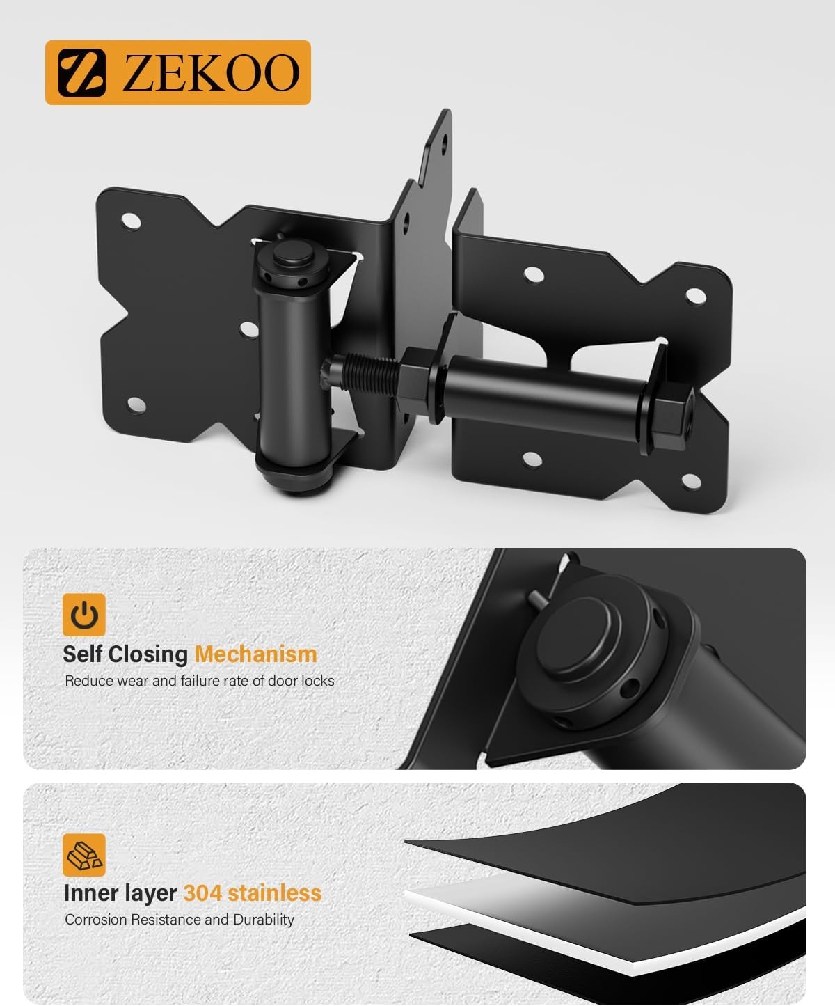 Stainless Steel Gate Hardware Kit, Self Closing Gate Hinges and Latch, Rust Proo