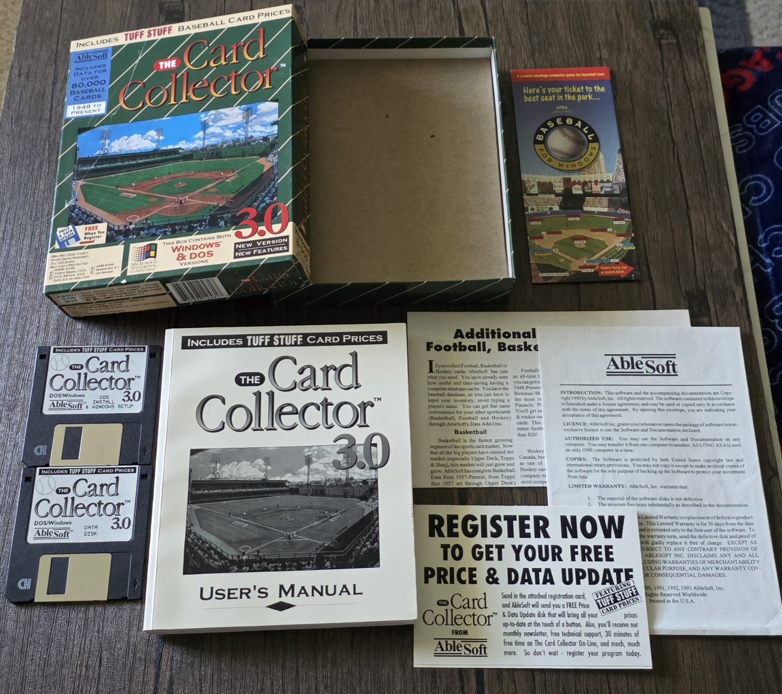 1994 AbleSoft The Card Collector Tuff Stuff Windows Disk Sports Program COMPLETE