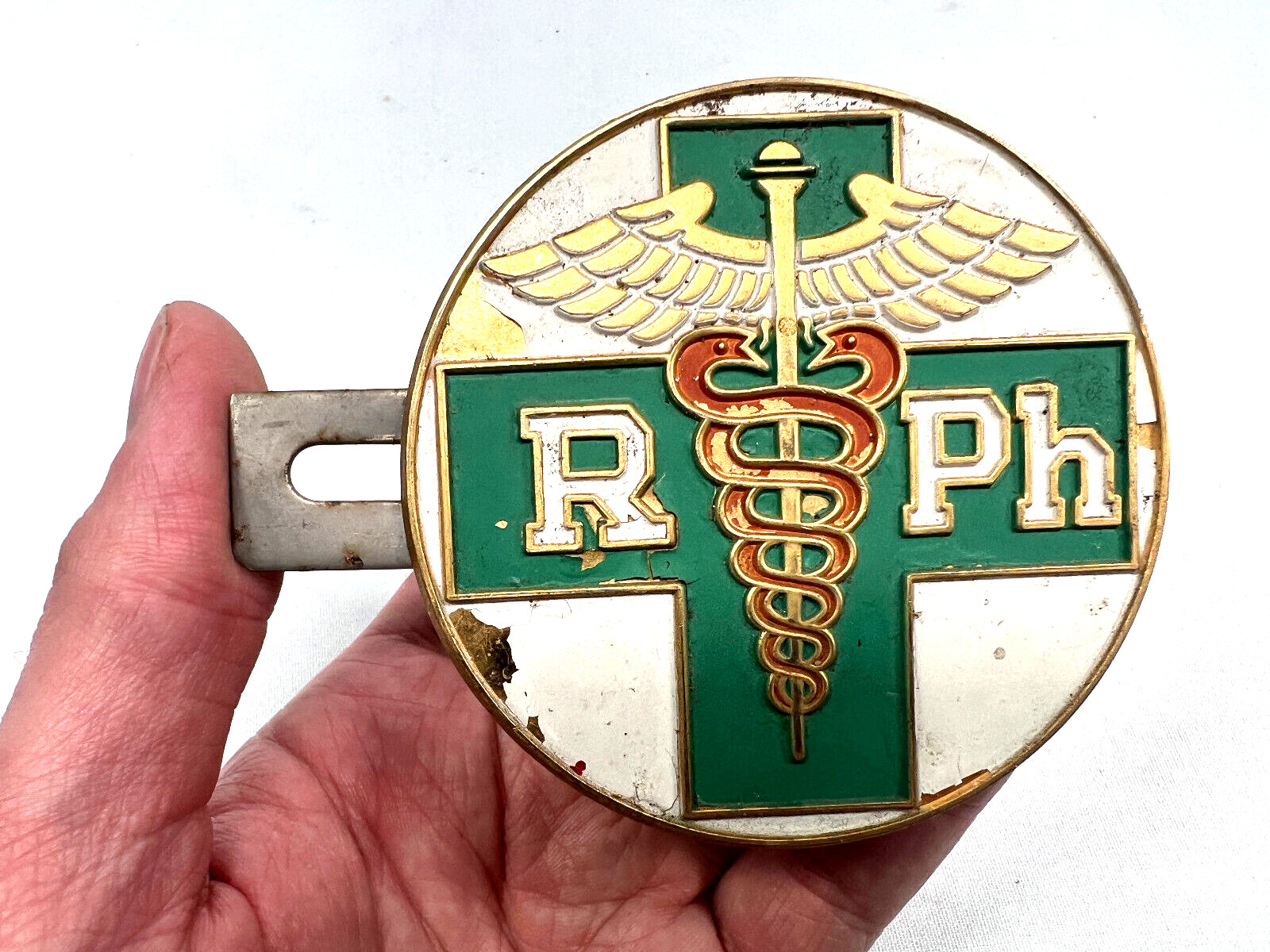 vtg Caduceus Pharmacist License plate topper doctor medical