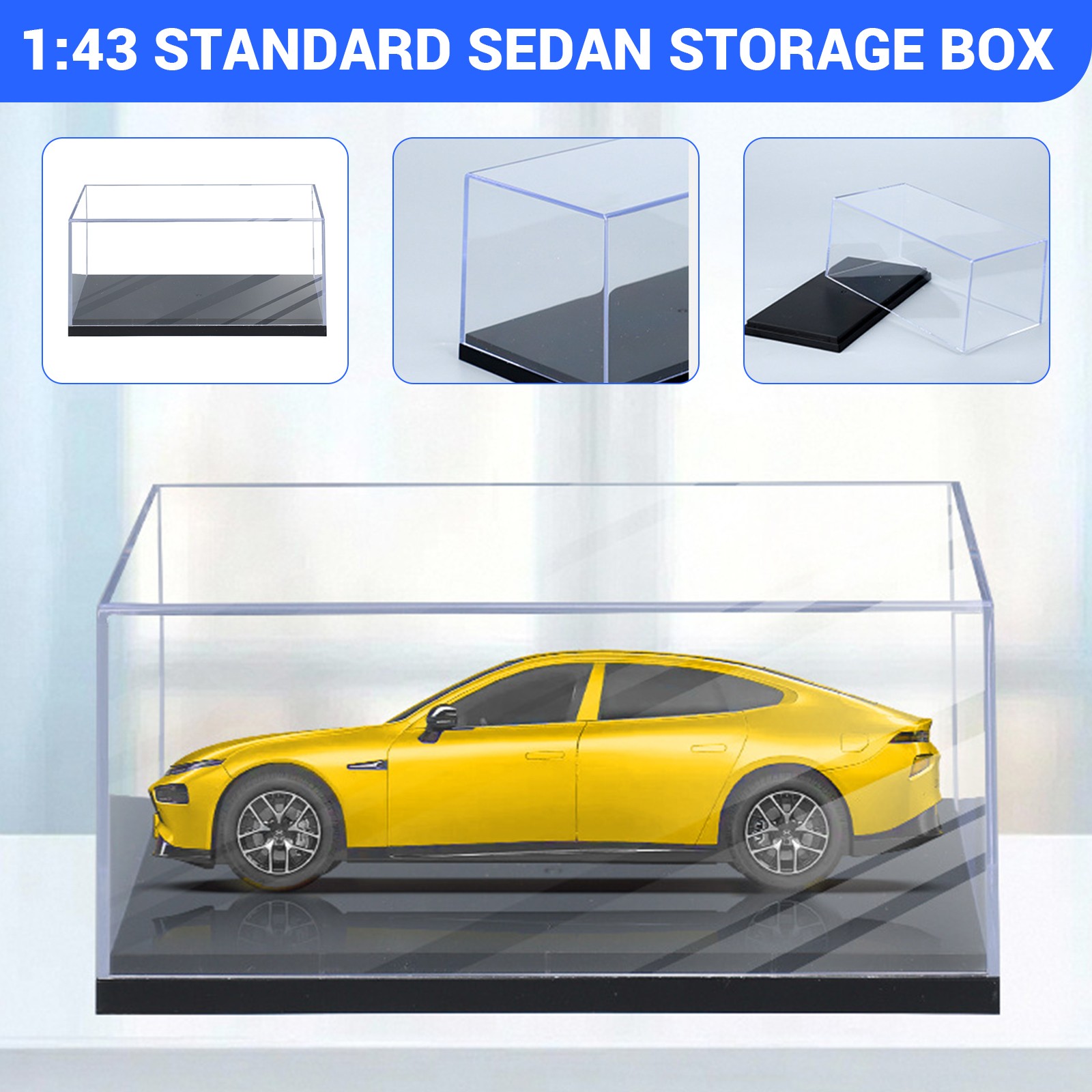 2 Pack 1/43 Model Car Acrylic Case Display Box Transparent Dustproof Collection