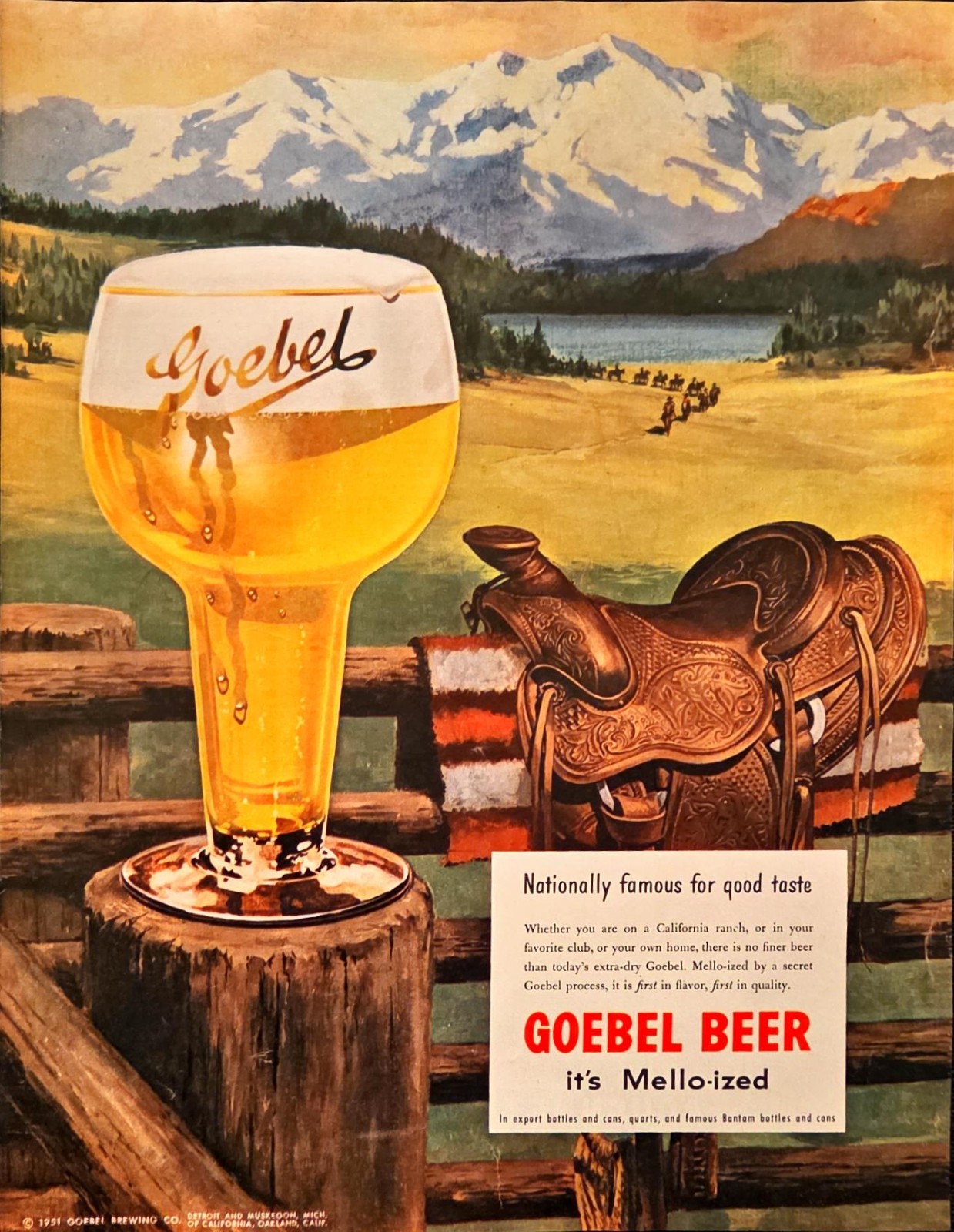 1950s Ad Goebel Beer Dude Heaven Saddle Blanket Cowboys Riding Horses Print Ad