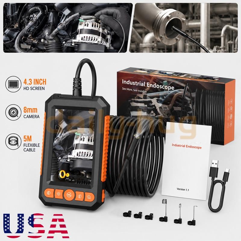 5M Handheld Industrial Endoscope 8mm Borescope Inspection Snake Camera w/8LED