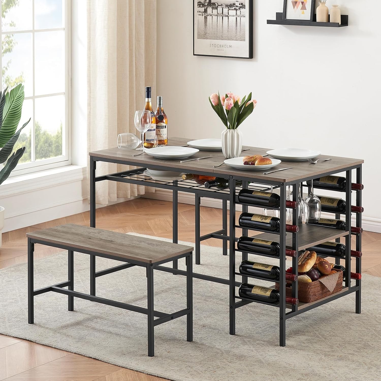Dining Table Set 4 Kitchen Table Set 4 W/ 2 Benches 3 Piece Dining Room Table