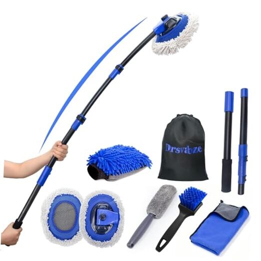 15°Curved Car Wash Brush with Long Handle Kit, 55-Inch 4-Section Extendable