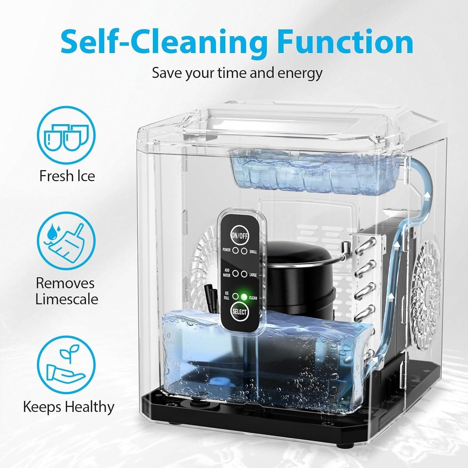 Aeitto Countertop Ice Maker 26Lbs/24H Self-Cleaning Function for Home & Office
