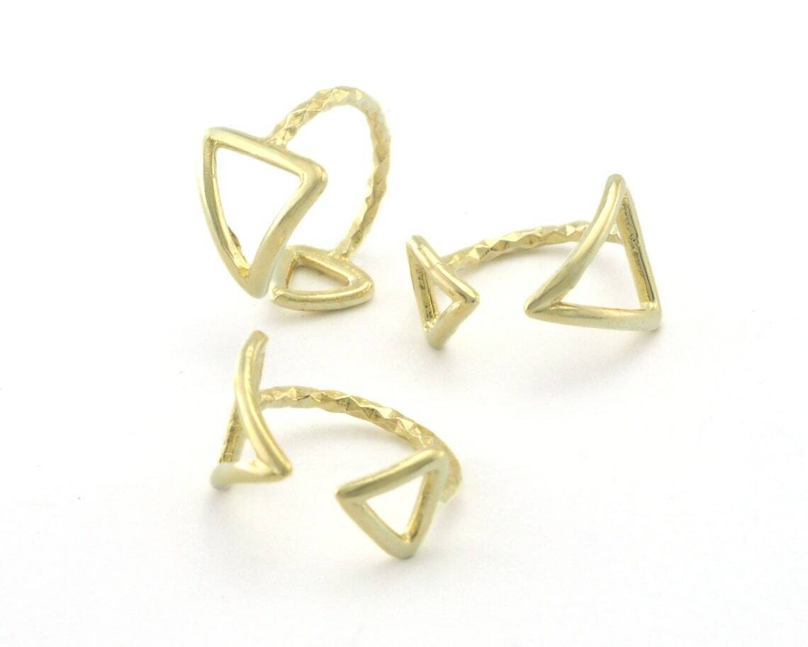 Hammered Triangle Frames Adjustable Ring Raw Brass (5US - 8US inner size) 4352