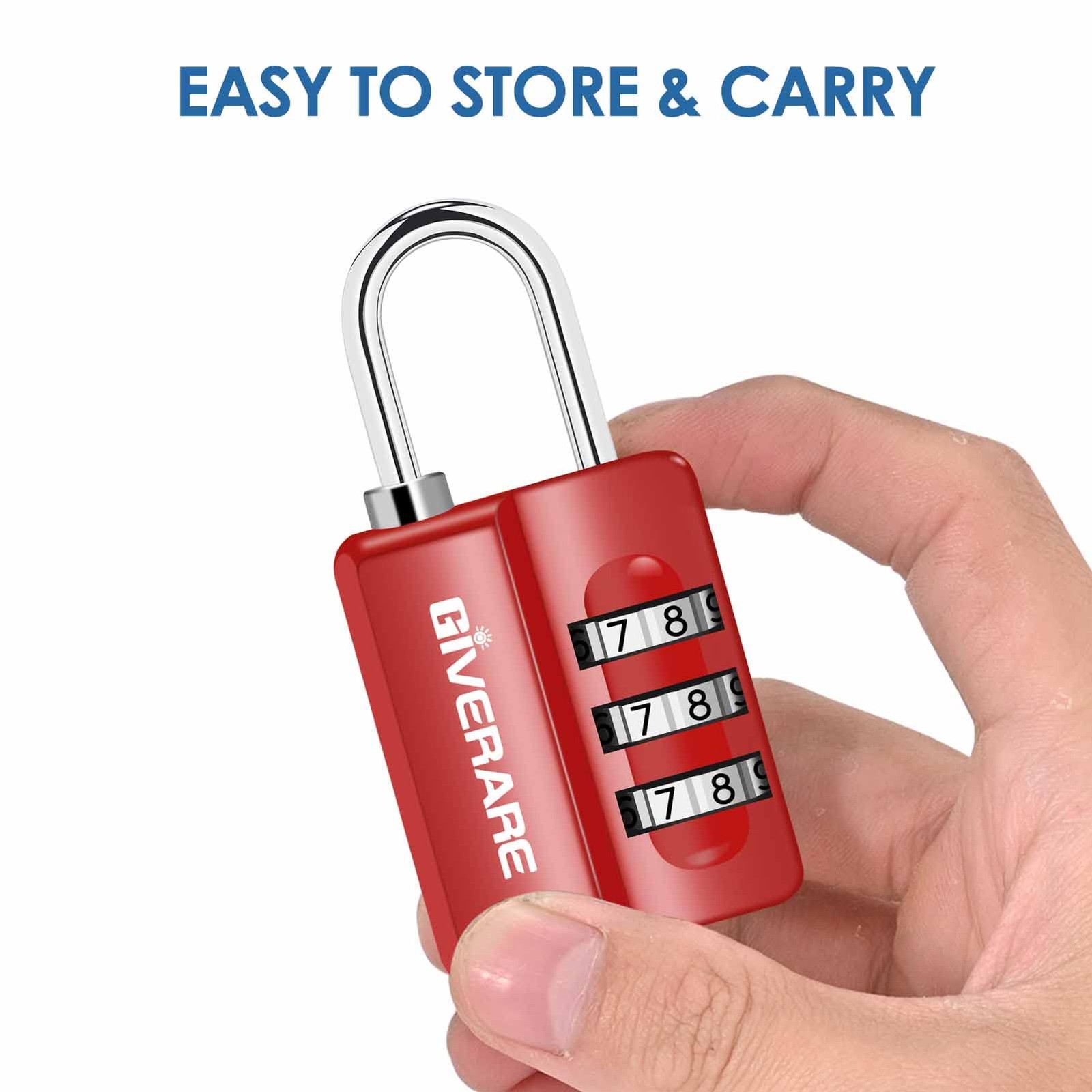 GIVERARE 4 Pack Combination Lock, 3-Digit Padlock Keyless, Small, Red
