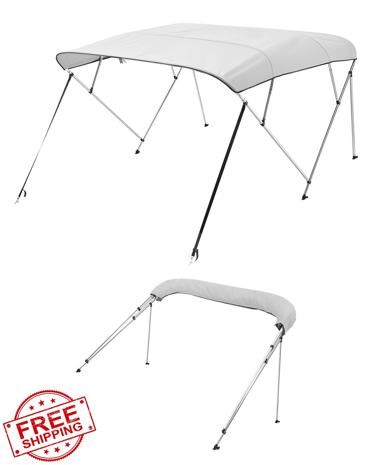 VEVOR 4 Bow Bimini Top 96"L Light Grey Polyester Aluminum