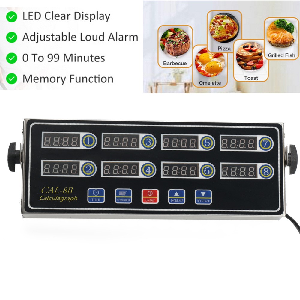 Stainless Steel 8 Channel Kitchen Timers LED Technology Kitchen Timer Digital